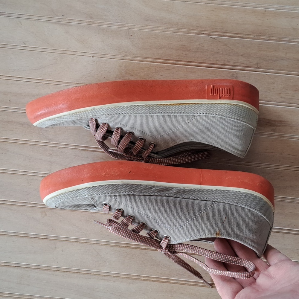 FitFlop Canvas Lace-Up Style 184-068 Gray/Coral Comfy Causal Sneakers - Picture 9 of 11